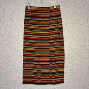Vintage 90s y2k Striped Multicolor Wrap Maxi Skirt Women's Sz 12 Red Green Indie